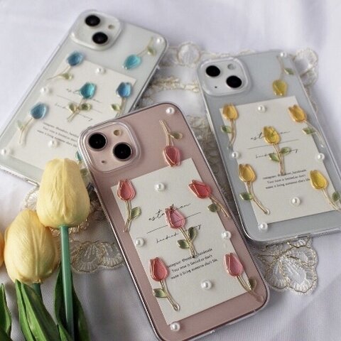 色が選べる✳︎two color チューリップ スマホケース 　全機種対応　iPhoneケース　ハードケース　花柄　かわいい　韓国　オシャレ iPhone14 iPhone13 iPhone12