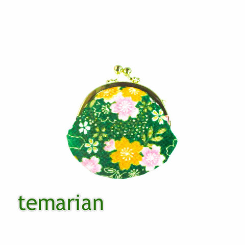 ちりめん💛レトロな丸がま口🌸小銭入れ　小さいポーチ　松風の桜