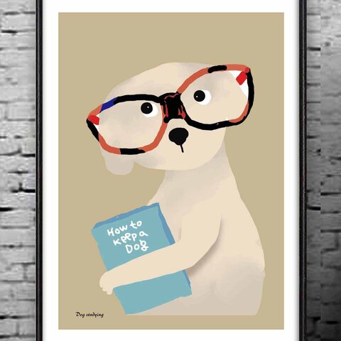 インテリドッグ　犬　イラスト　ポスター  A4　アートポスター　ポップアート　全作オリジナル　（アート　sei（新着順）で検索）　1280