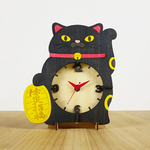 「招き猫（黒）」木製置き掛け時計　