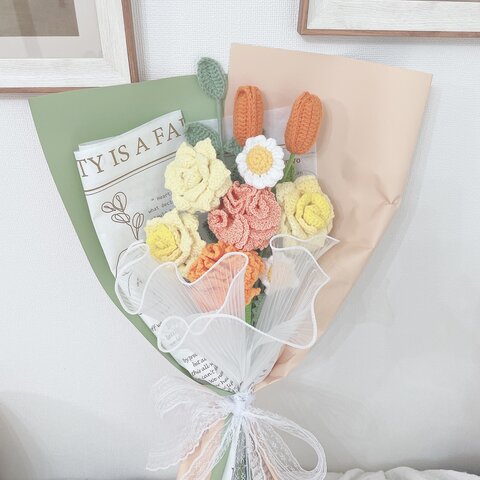 カーネーションスワッグかぎ編み花　玄関飾り　母の日プレゼント